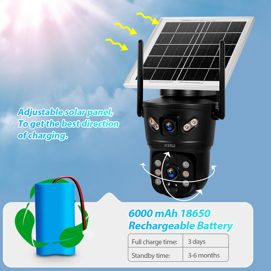 Home Security Outdoor Cameras - KERUI 6MP 4G SIM WiFi Solar