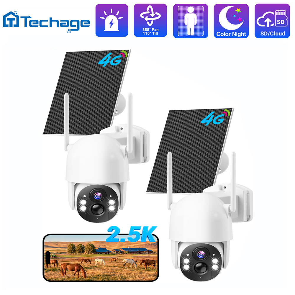 Home Security Outdoor Cameras - Techage 4G LTE cellular solar security